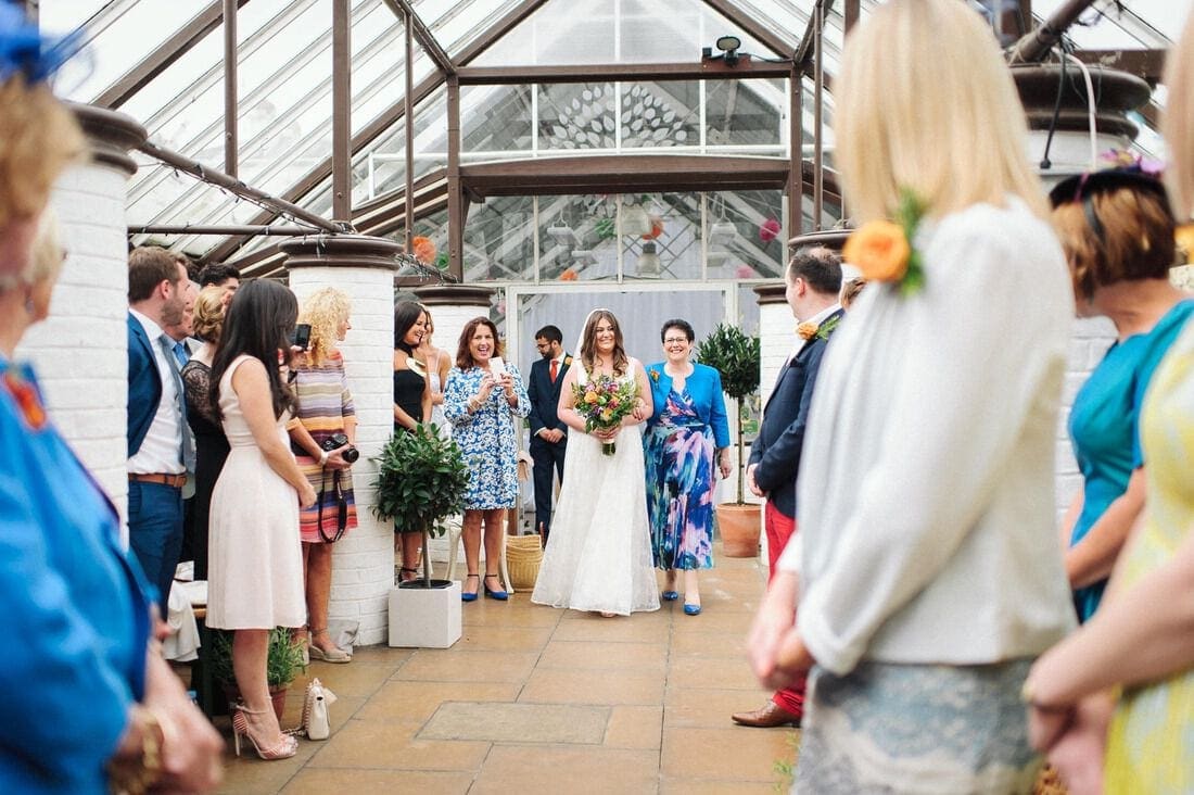 the arrival of the bride for her Clifton Nurseries Wedding
