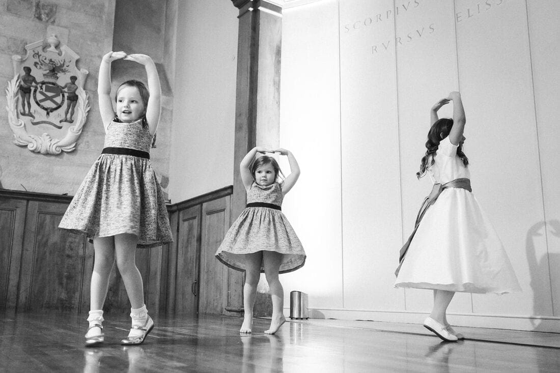 flower girls practice their dance moves