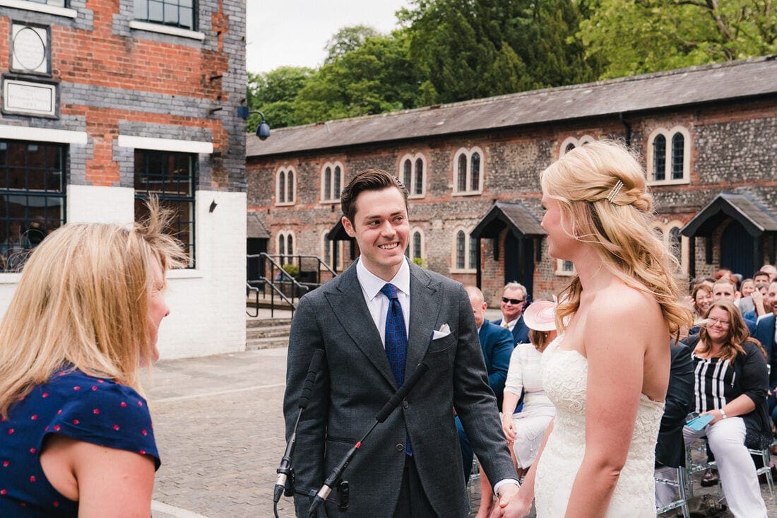 open air humanist wedding ceremony at bombay sapphire gin distillery hampshire